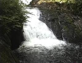 The lower waterfall at Swallow Falls, 6.8 miles into the ride
